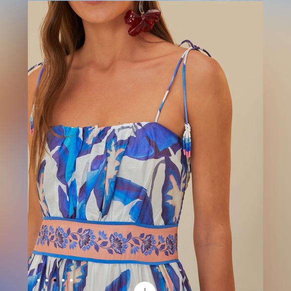 Farm Rio Off-White Blue Foliage Midi Dress - Picture 4 of 9